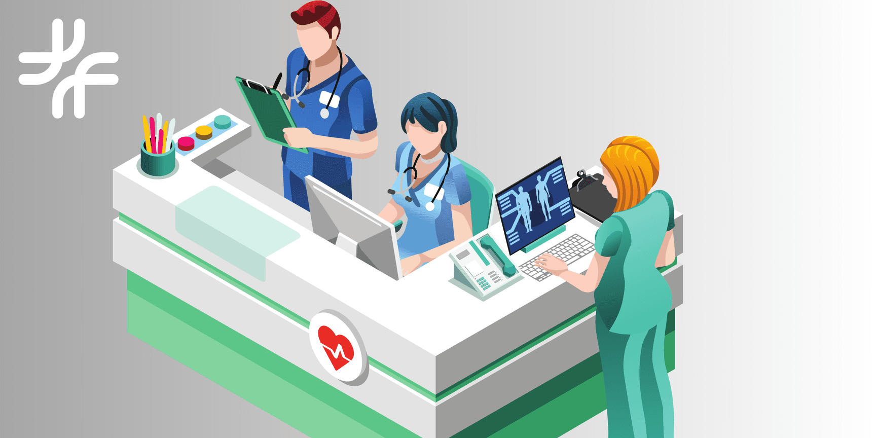 Artwork depicting a nurse's station